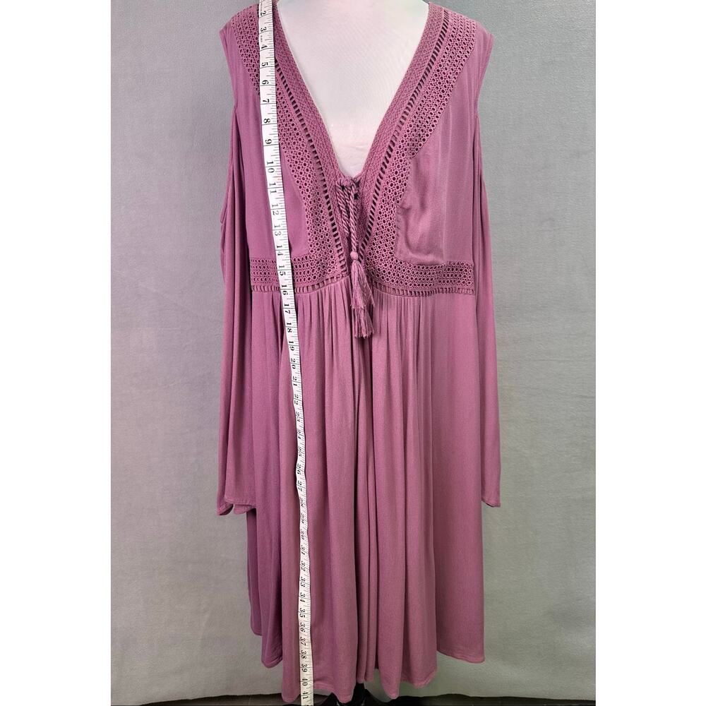 Torrid Mauve Crochet Tassel Tie Cold Shoulder Mini Dress Size 2 Boho - Picture 8 of 11